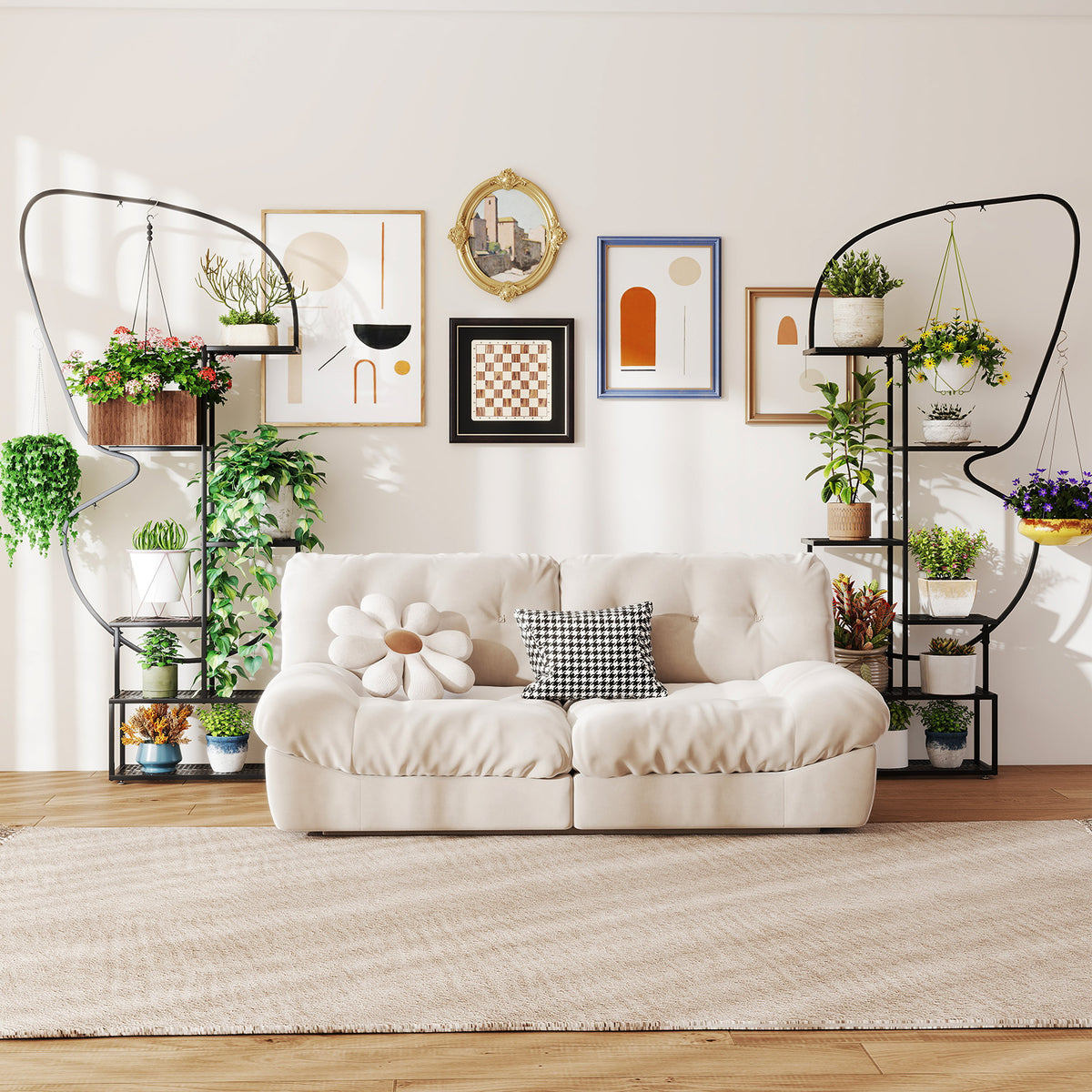 6-Tier Metal Plant Stand Ladder, Display Rack With Hanging Hooks, Black Plant Stands at Gallery Canada