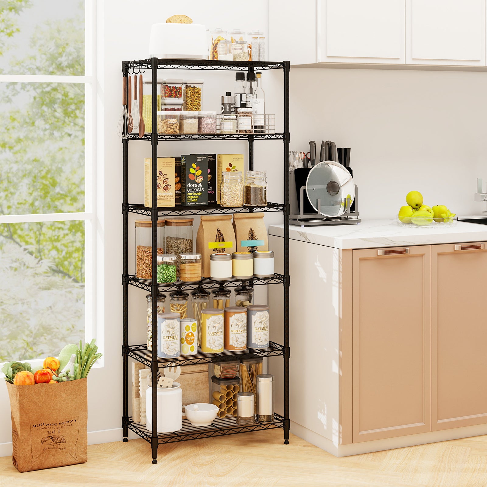 6-Tier Metal Storage Shelving Unit with V-Shaped Wire Rack and 900 LBS Capacity-DK, Black Garages at Gallery Canada