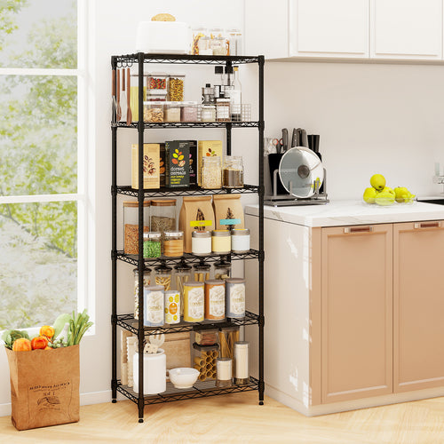 6-Tier Metal Storage Shelving Unit with V-Shaped Wire Rack and 900 LBS Capacity-DK, Black