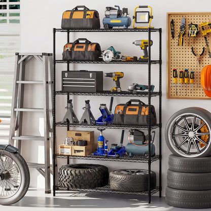 6-Tier Metal Storage Shelving Unit with V-Shaped Wire Rack for Home Garage, Black Garages at Gallery Canada