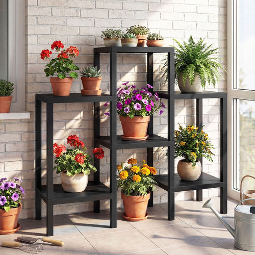 6-Tier Plastic Modular Storage Shelves for Living Room and Kitchen, Black