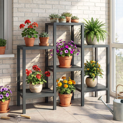 6-Tier Plastic Modular Storage Shelves for Living Room and Kitchen, Gray