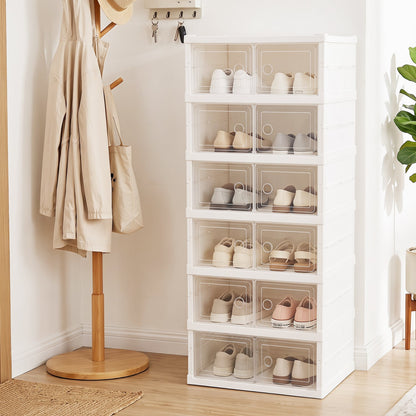 6-Tier Shoe Organizer with Clear Doors, White