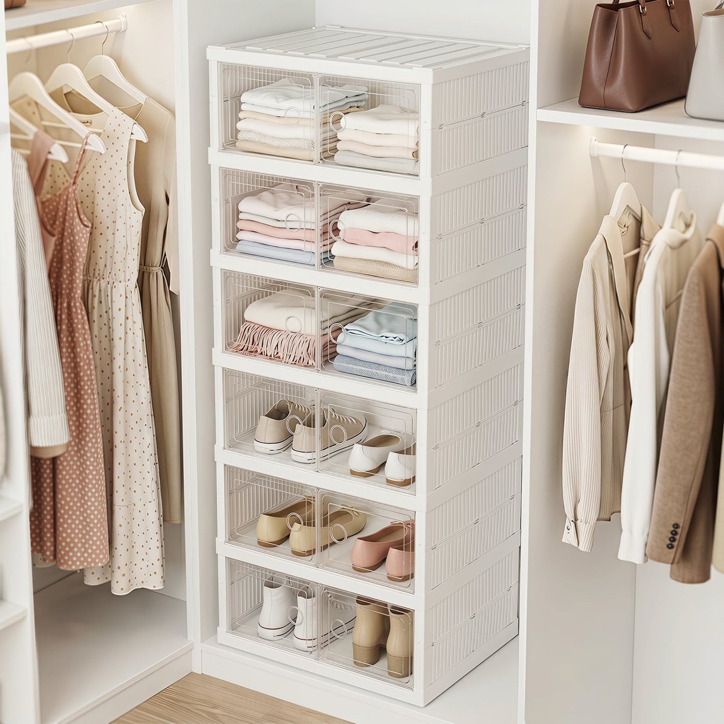 6-Tier Shoe Organizer with Clear Doors, White