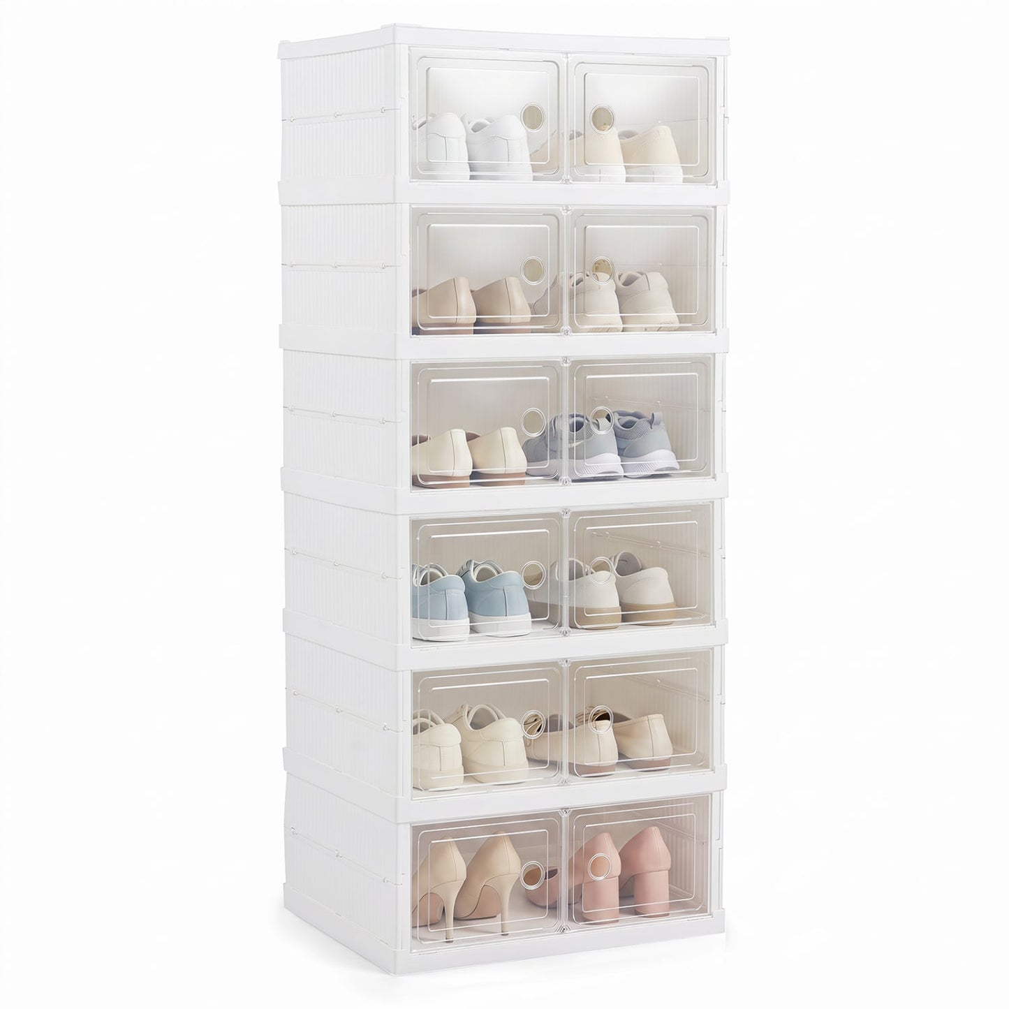 6-Tier Shoe Organizer with Clear Doors, White