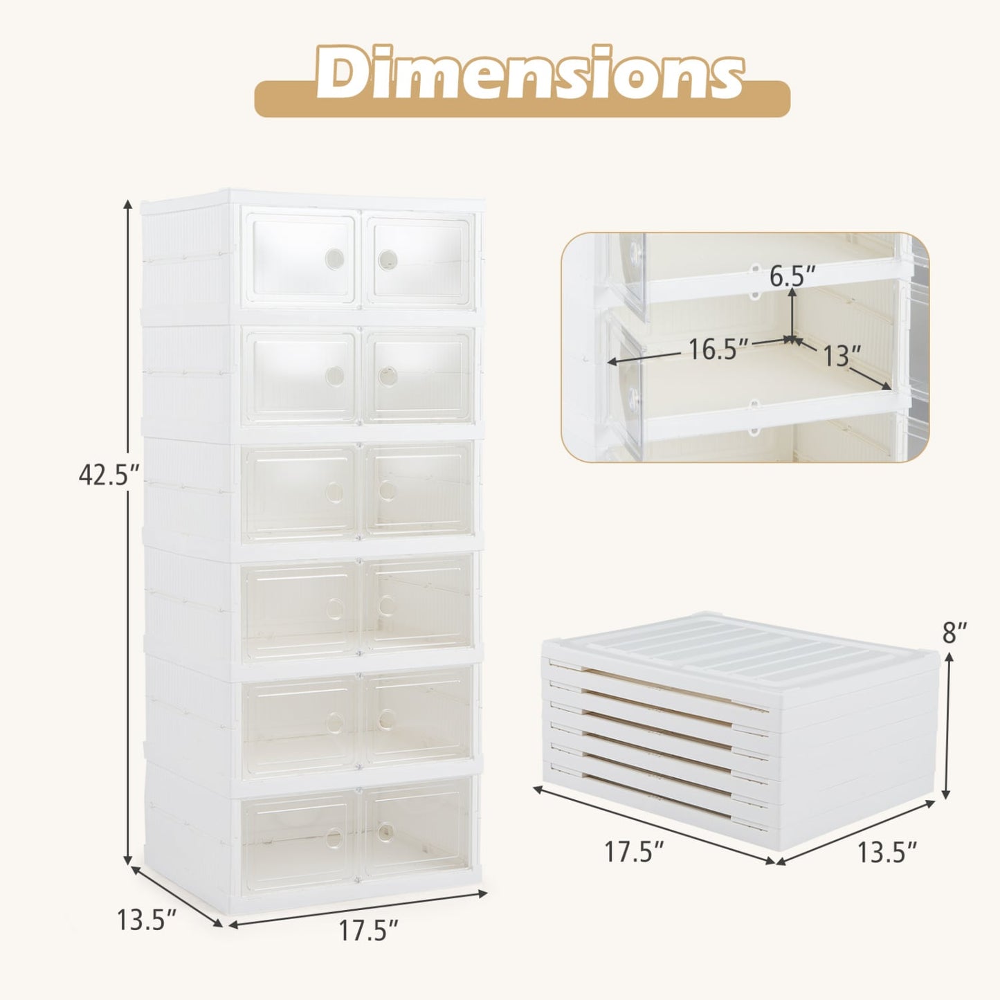 6-Tier Shoe Organizer with Clear Doors, White