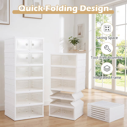 6-Tier Shoe Organizer with Clear Doors, White