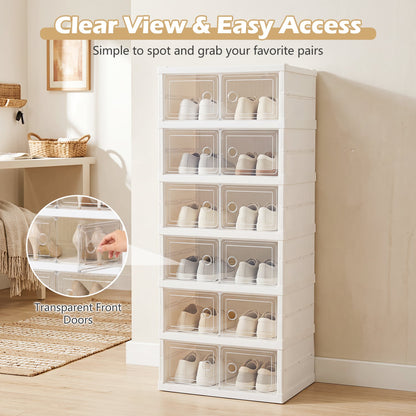 6-Tier Shoe Organizer with Clear Doors, White