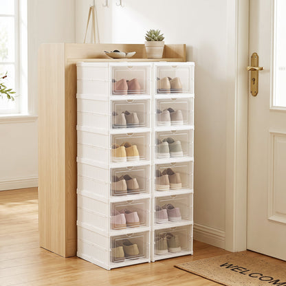 6-Tier Shoe Organizer Set of 2, Clear Doors, Portable, White