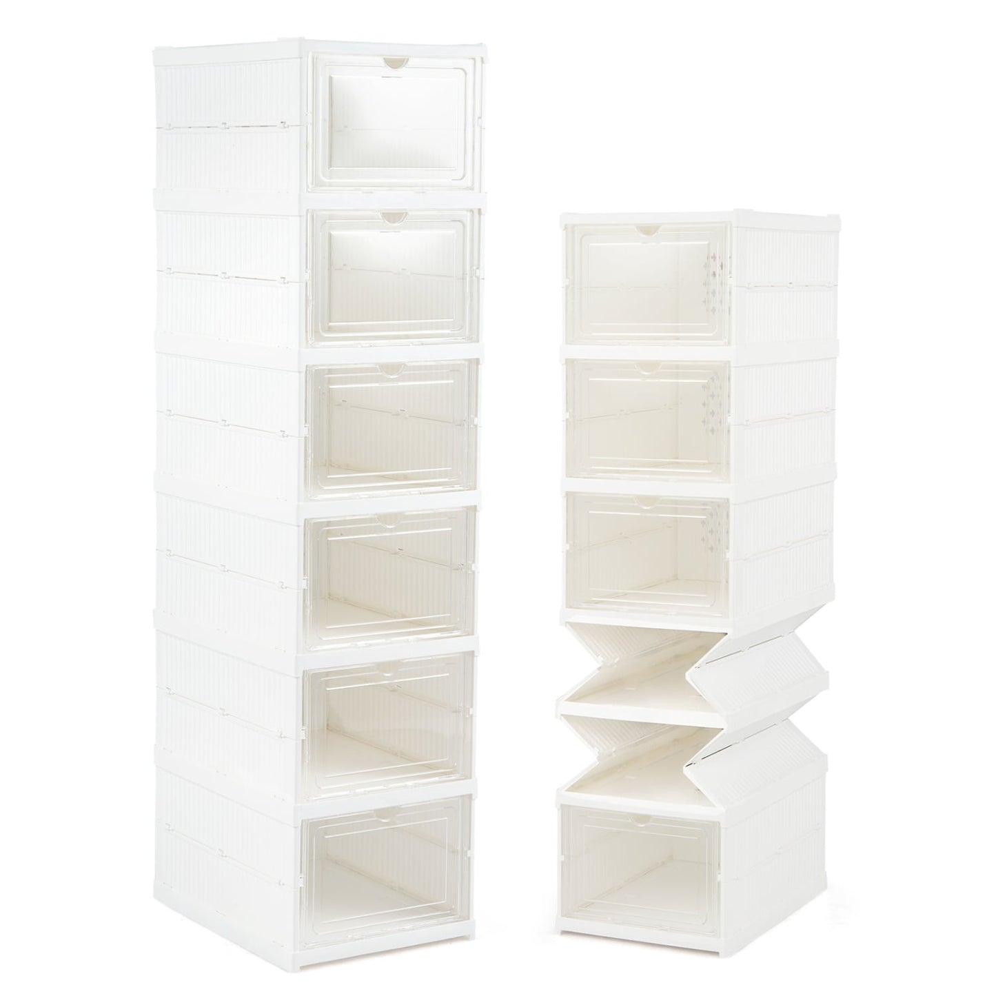 6-Tier Shoe Organizer Set of 2, Clear Doors, Portable, White
