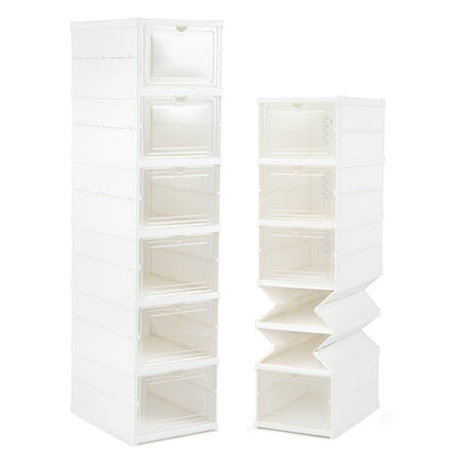 6-Tier Shoe Organizer Set of 2, Clear Doors, Portable, White