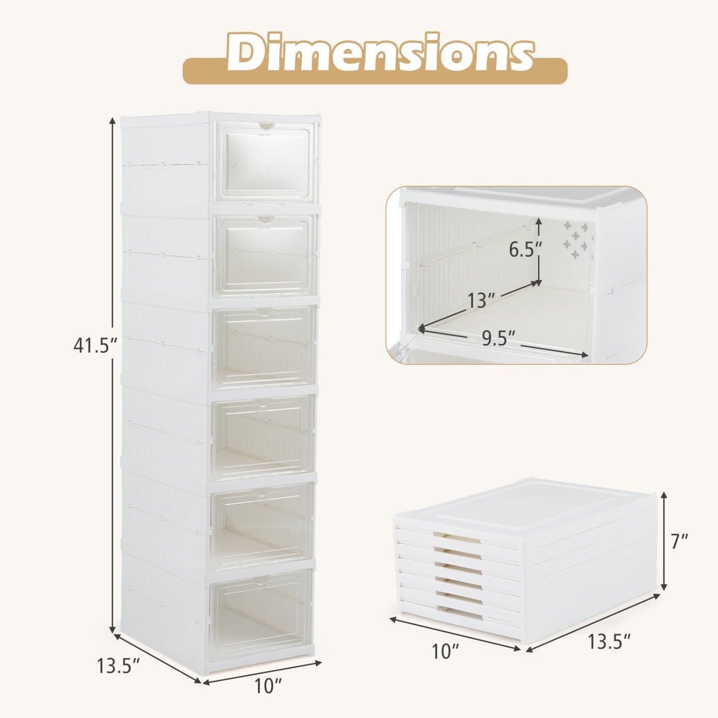 6-Tier Shoe Organizer Set of 2, Clear Doors, Portable, White