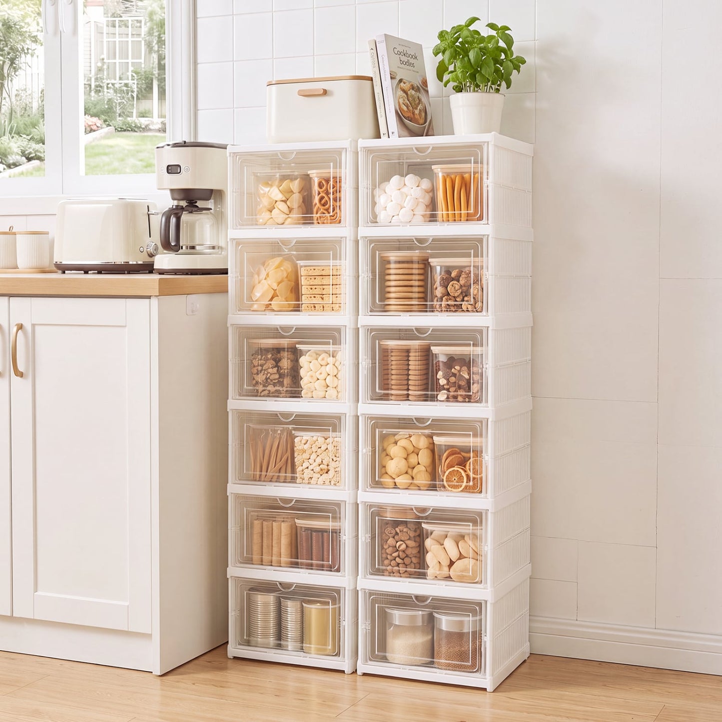 6-Tier Shoe Organizer Set of 2, Clear Doors, Portable, White