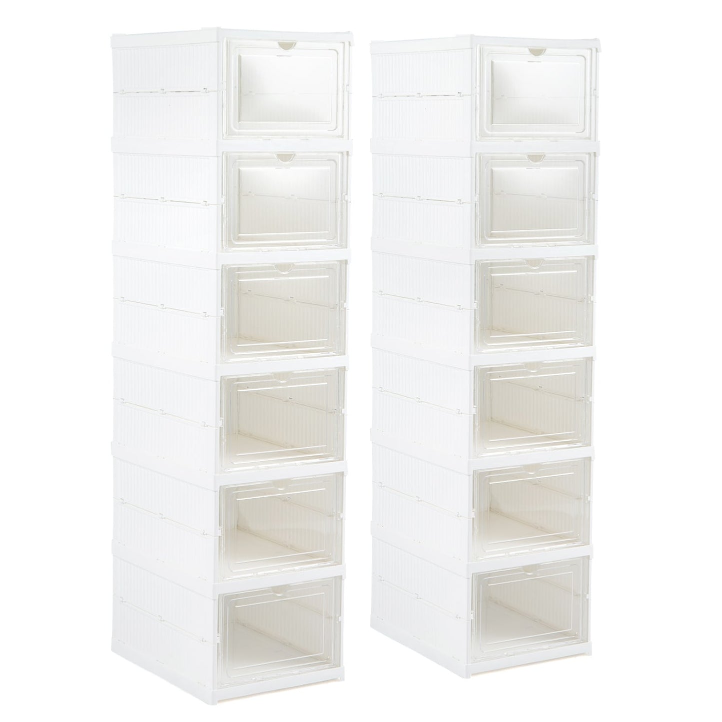 6-Tier Shoe Organizer Set of 2, Clear Doors, Portable, White