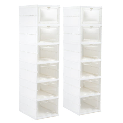 6-Tier Shoe Organizer Set of 2, Clear Doors, Portable, White