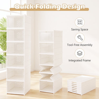 6-Tier Shoe Organizer Set of 2, Clear Doors, Portable, White