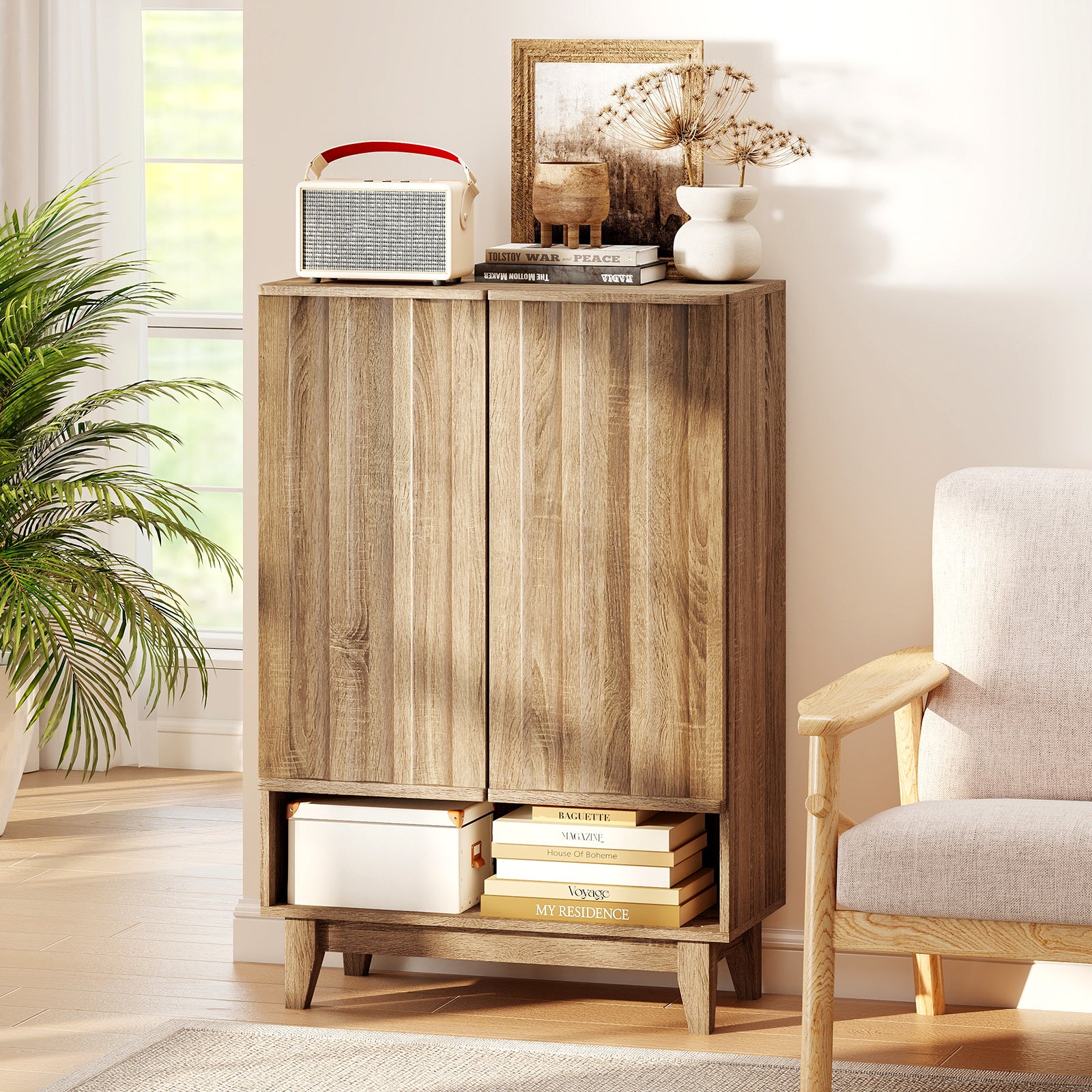 6-Tier Shoe Storage Organizer with 2 Fluted Doors, Oak Shoe Racks & Storage Benches at Gallery Canada