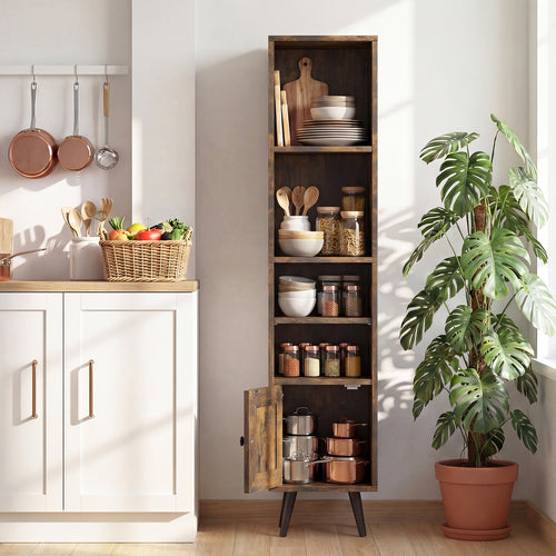 6-Tier Tall Narrow Bookcase, 54 Inches, Brown