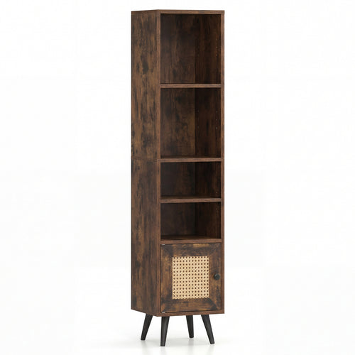 6-Tier Tall Narrow Bookcase, 54 Inches, Brown