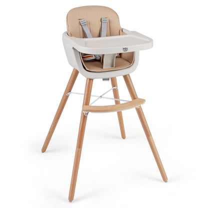 6-in-1 Convertible Wooden Highchair with Safety Harness and Adjustable Legs, Light Brown High Chairs at Gallery Canada