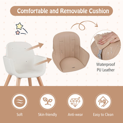 6-in-1 Convertible Wooden Highchair with Safety Harness and Adjustable Legs, Light Brown High Chairs at Gallery Canada