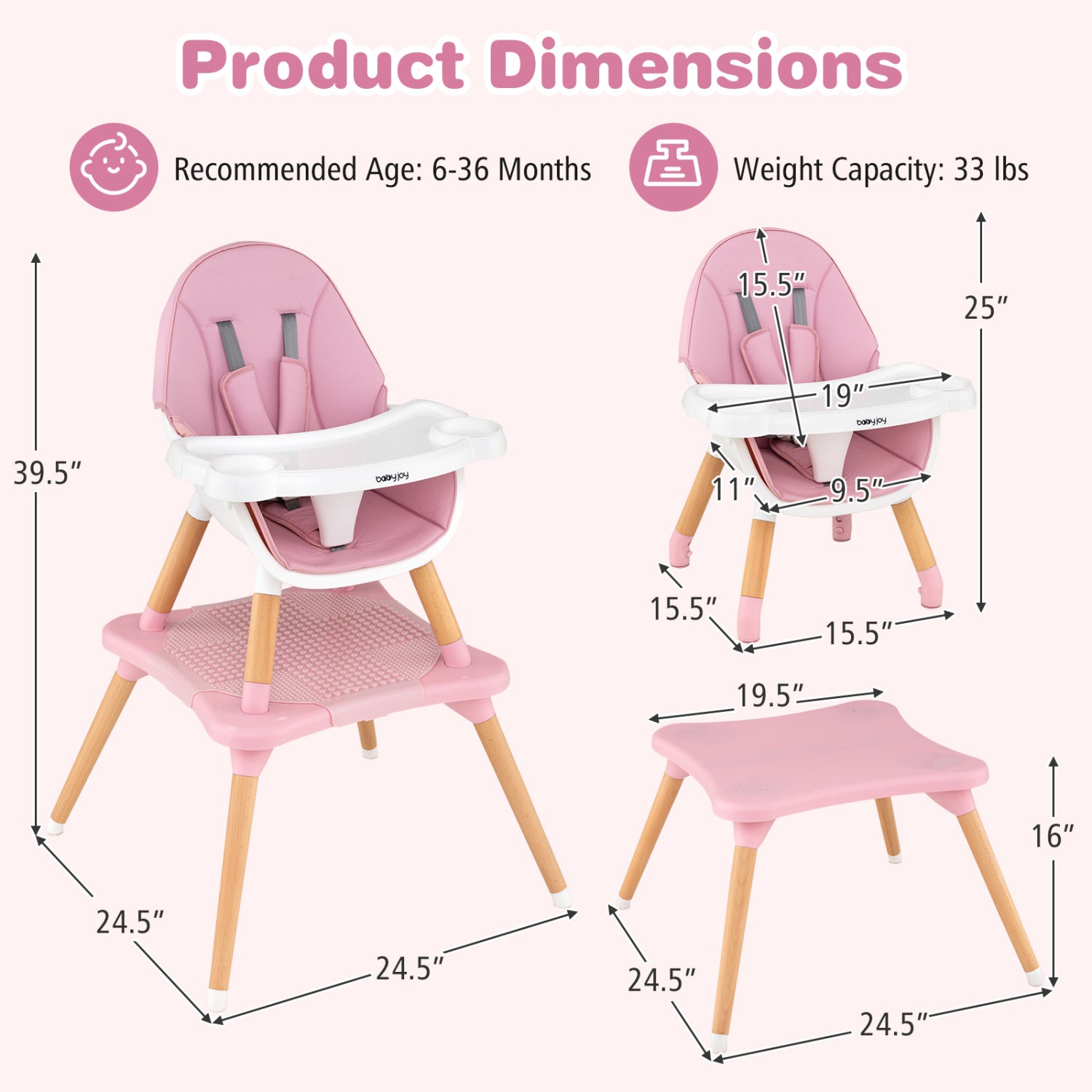 6-in-1 High Chair, Ages 6-36 Months, Pink High Chairs at Gallery Canada