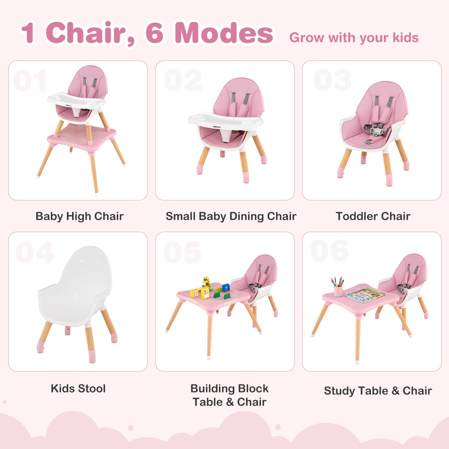 6-in-1 High Chair, Ages 6-36 Months, Pink High Chairs at Gallery Canada