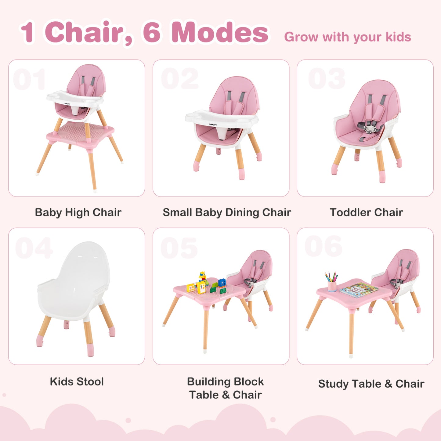 6-in-1 High Chair, Ages 6-36 Months, Pink High Chairs at Gallery Canada
