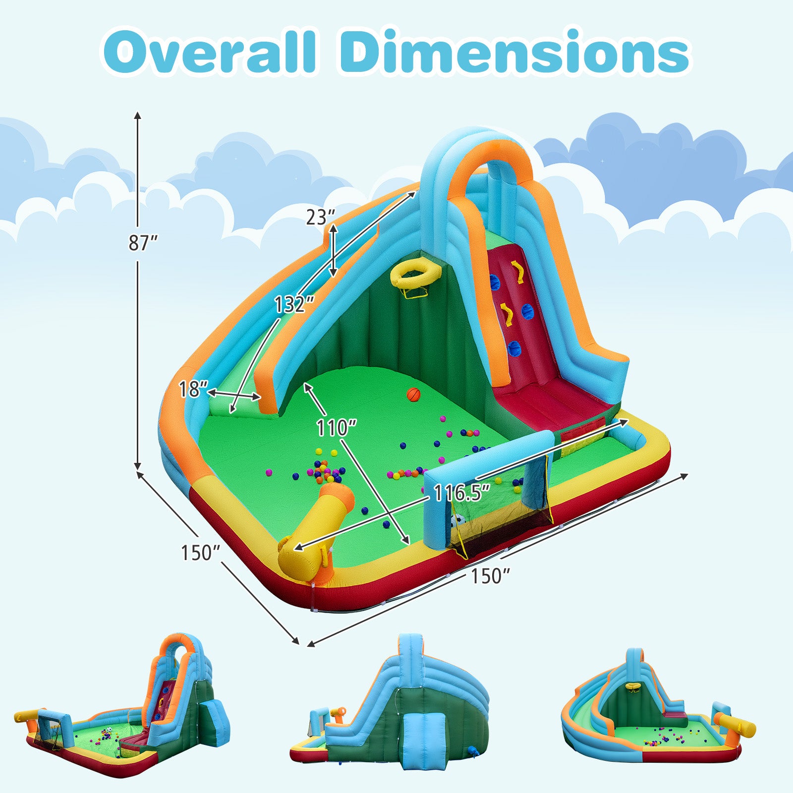 6-in-1 Inflatable Water Slide Park, 750W Blower, Multicolor Inflatable Water Slides at Gallery Canada