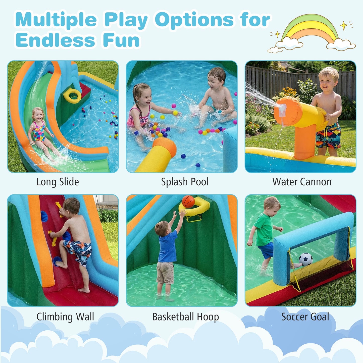 6-in-1 Inflatable Water Slide Park, 750W Blower, Multicolor Inflatable Water Slides at Gallery Canada