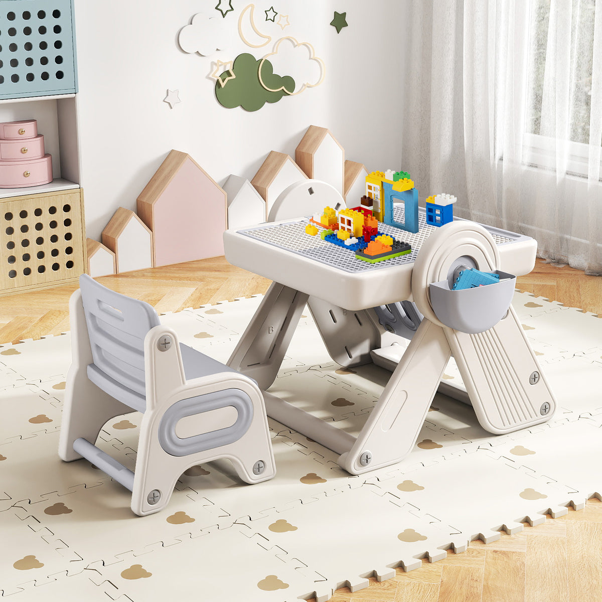 6-In-1 Multi-Activity Children Table And Chair Set, Gray And White Kids Table & Chair Sets at Gallery Canada