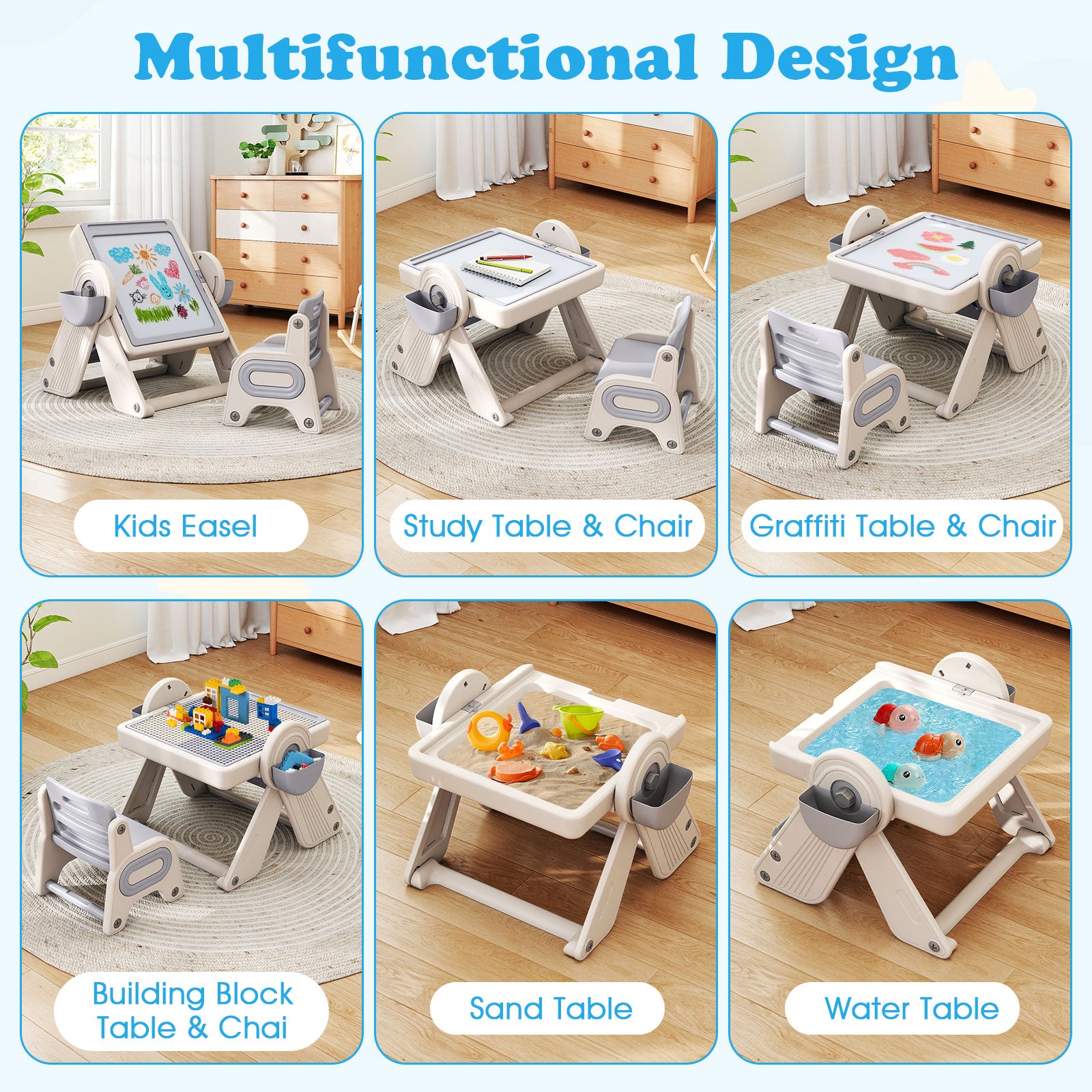 6-In-1 Multi-Activity Children Table And Chair Set, Gray And White Kids Table & Chair Sets at Gallery Canada