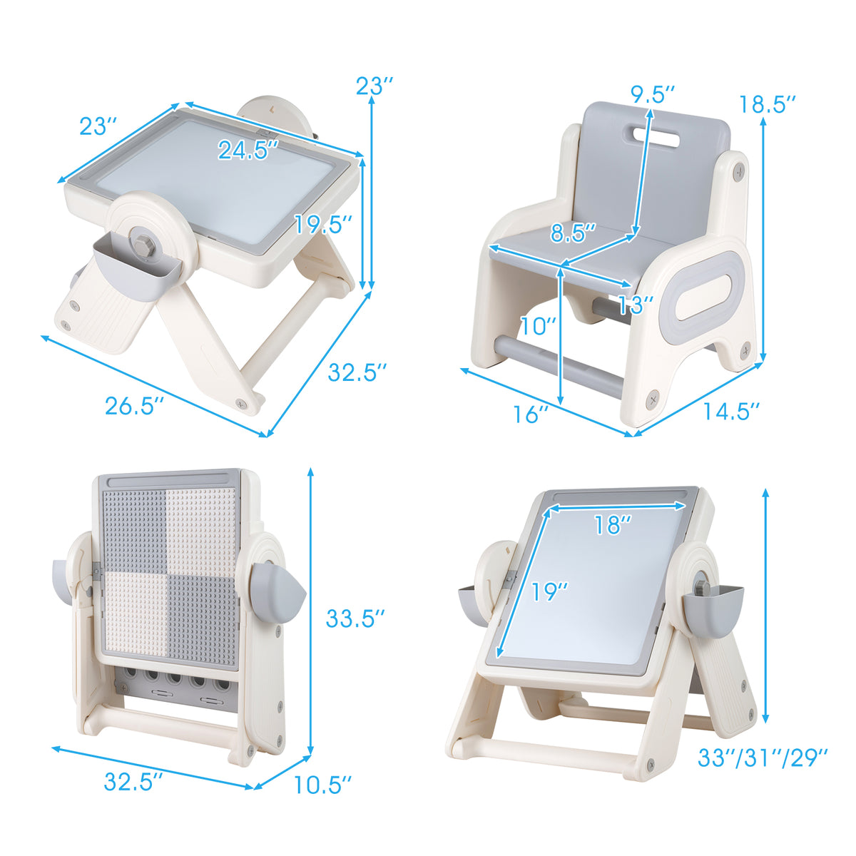 6-In-1 Multi-Activity Children Table And Chair Set, Gray And White Kids Table & Chair Sets at Gallery Canada