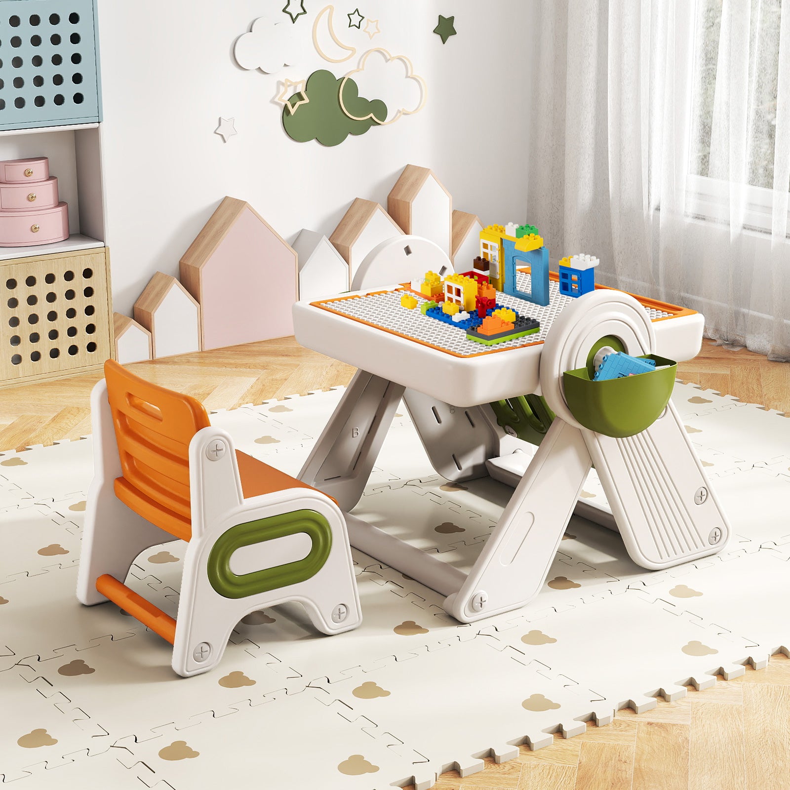 6-In-1 Multi-Activity Children Table And Chair Set, Folding Art Easel, Orange Kids Table & Chair Sets at Gallery Canada