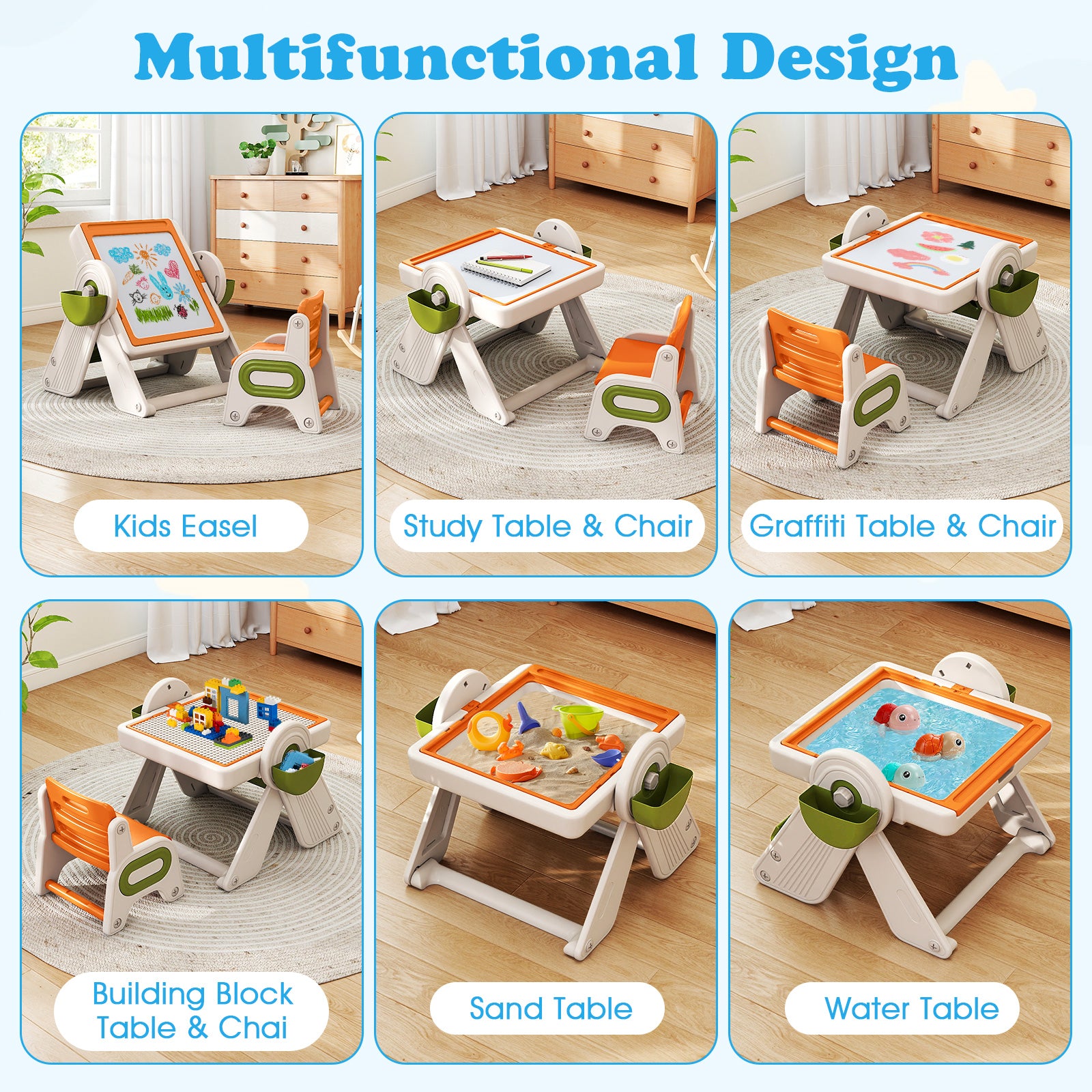 6-In-1 Multi-Activity Children Table And Chair Set, Folding Art Easel, Orange Kids Table & Chair Sets at Gallery Canada