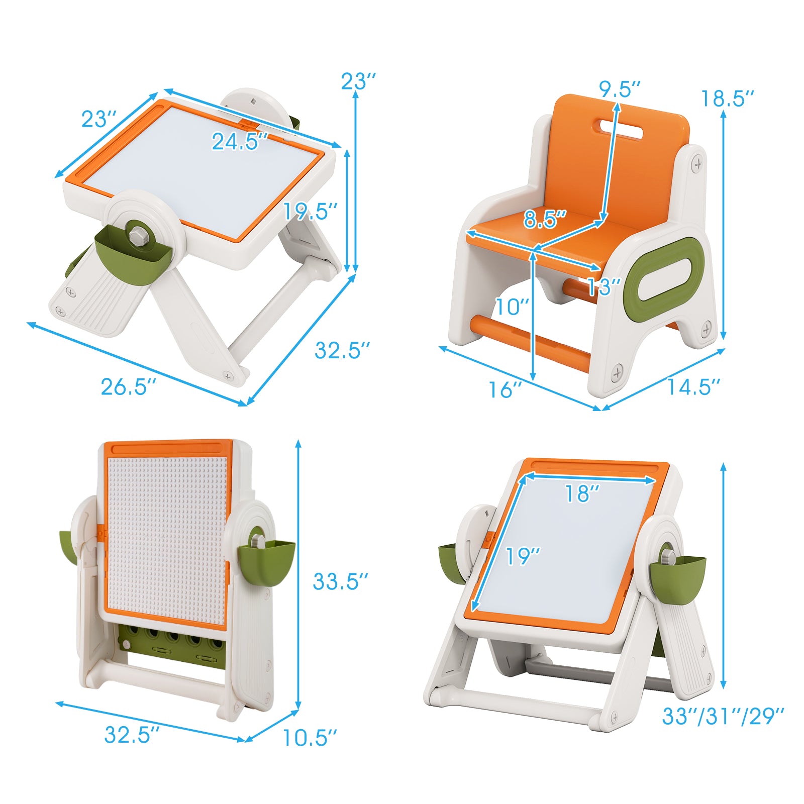 6-In-1 Multi-Activity Children Table And Chair Set, Folding Art Easel, Orange Kids Table & Chair Sets at Gallery Canada