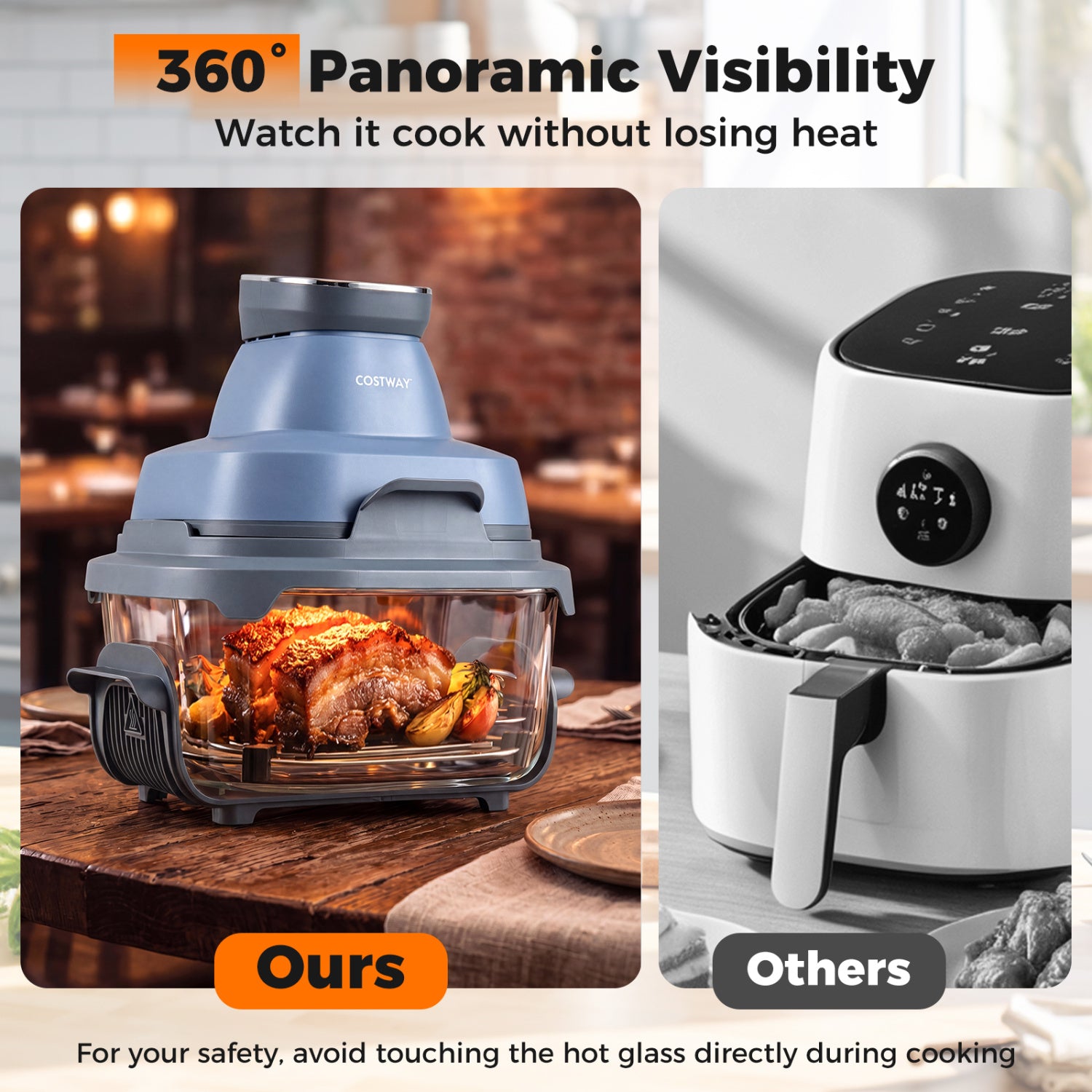Portable Glass Air Fryer, 1500W, Dual Containers, Dishwasher Safe, Blue Air Fryers at Gallery Canada