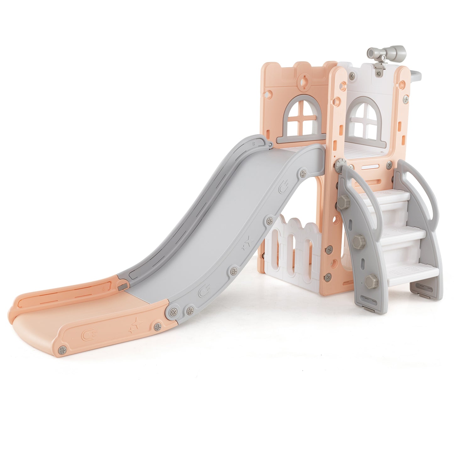6-in-1 Toddler Slide, L-Shaped Playground, Basketball Hoop, Pink Climbers & Slides Pink at Gallery Canada