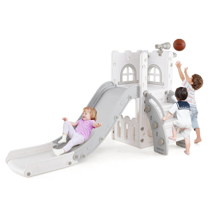 6-in-1 Toddler Slide Playground With Basketball Hoop, Ladder, Gray Climbers & Slides at Gallery Canada