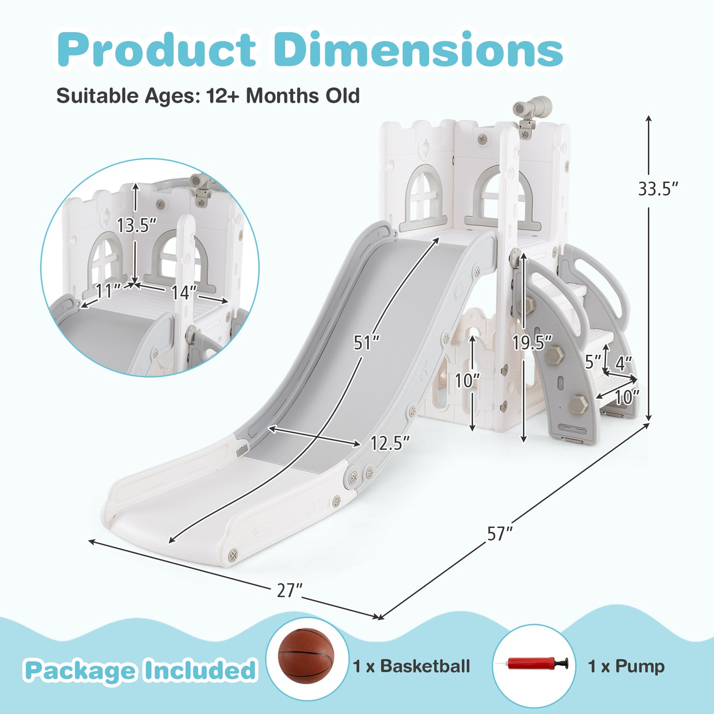 6-in-1 Toddler Slide Playground With Basketball Hoop, Ladder, Gray Climbers & Slides at Gallery Canada