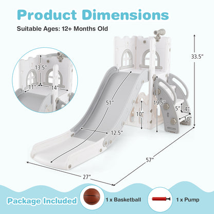6-in-1 Toddler Slide Playground With Basketball Hoop, Ladder, Gray Climbers & Slides at Gallery Canada