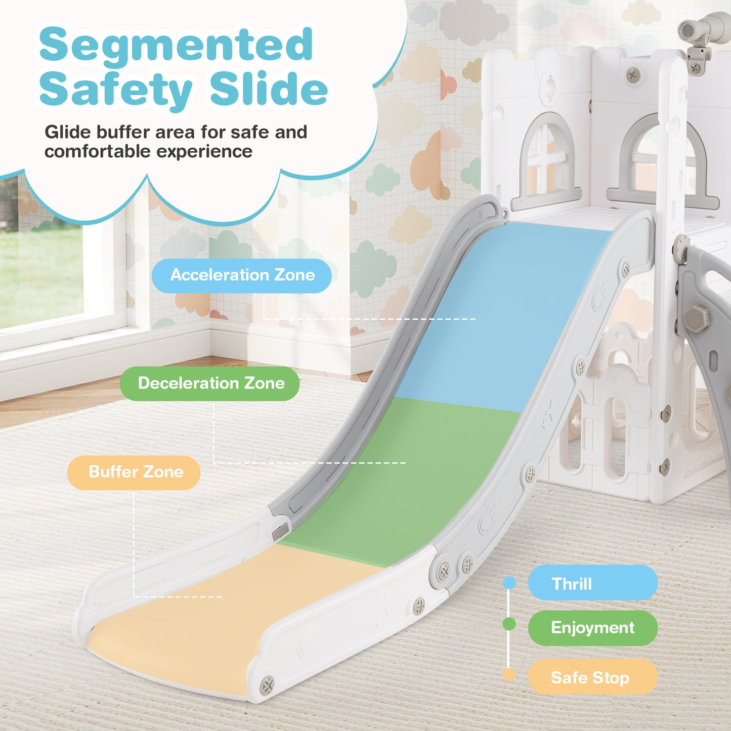 6-in-1 Toddler Slide Playground With Basketball Hoop, Ladder, Gray Climbers & Slides at Gallery Canada