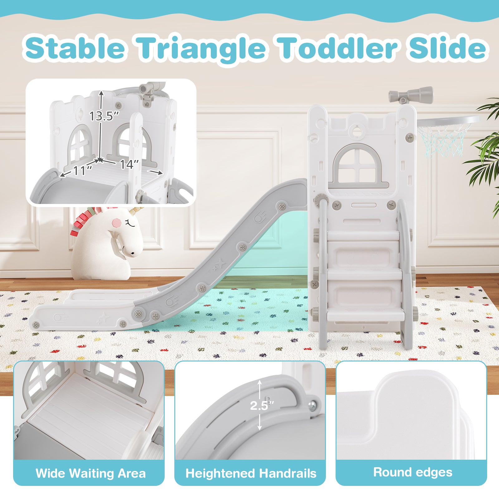 6-in-1 Toddler Slide Playground With Basketball Hoop, Ladder, Gray Climbers & Slides at Gallery Canada