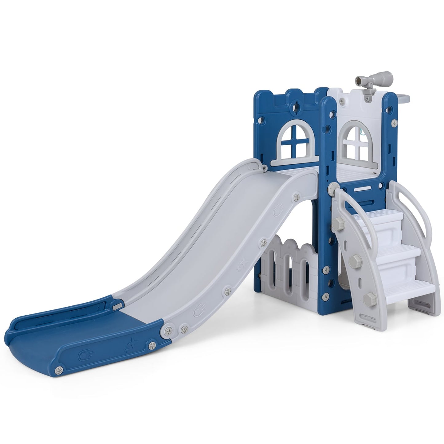 6-In-1 Toddler Slide, L-Shaped Playground With Basketball Hoop, Blue Climbers & Slides at Gallery Canada