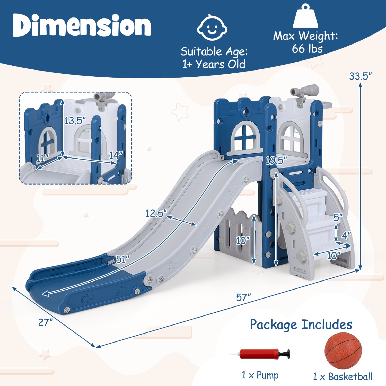 6-In-1 Toddler Slide, L-Shaped Playground With Basketball Hoop, Blue Climbers & Slides at Gallery Canada