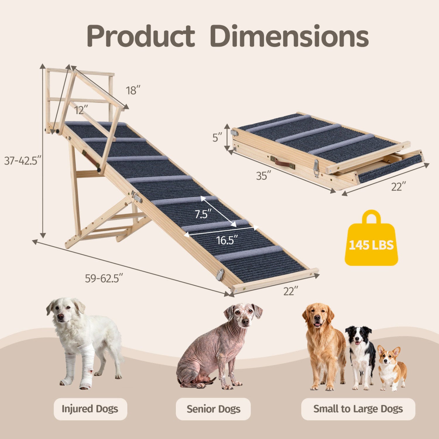 6-Level Adjustable Foldable Dog Ramp, Dark Gray Dog Supplies at Gallery Canada