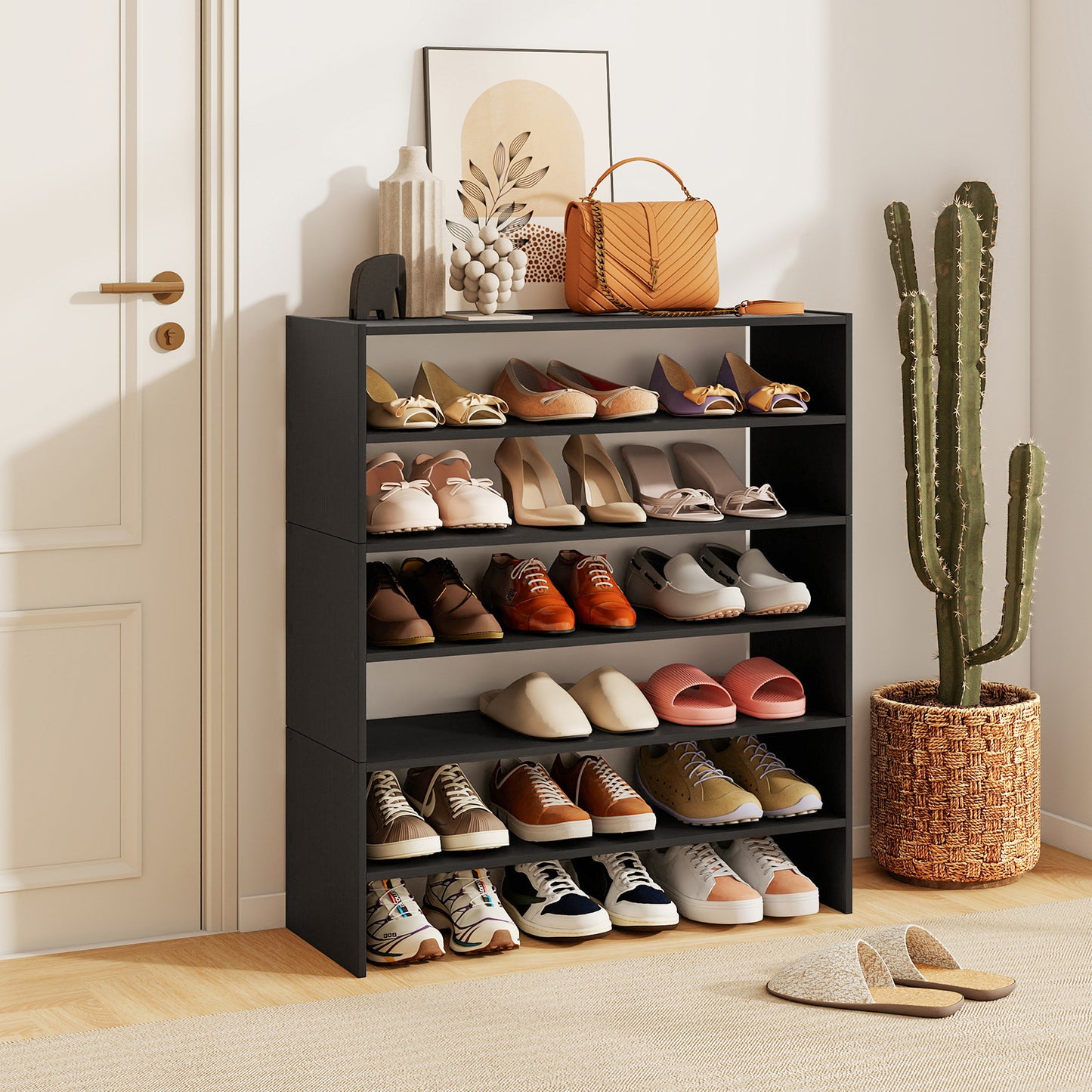 6-Tier Shoe Rack With Anti-Tipping Device, Black Shoe Racks & Storage Benches at Gallery Canada