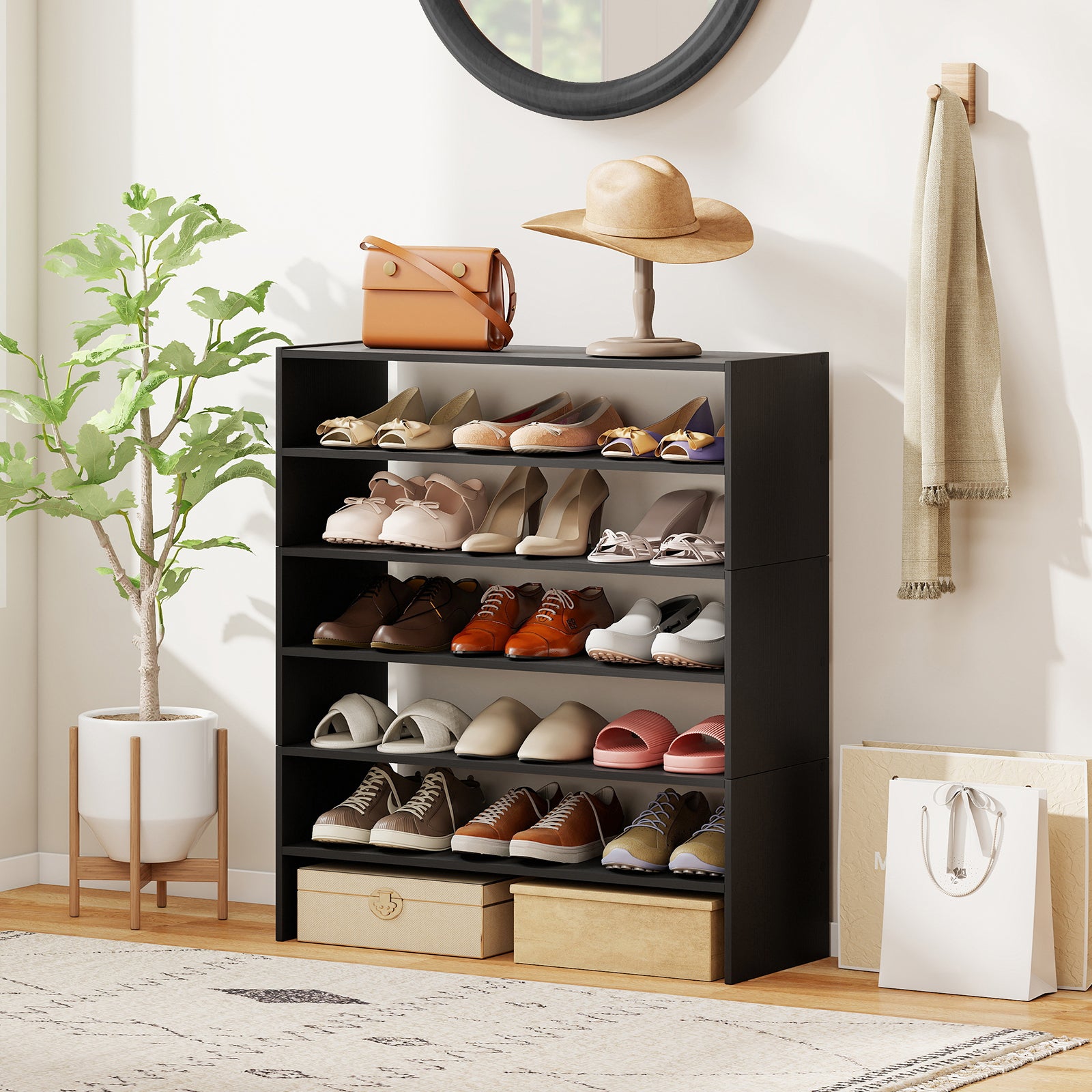 6-Tier Shoe Rack With Anti-Tipping Device, Black Shoe Racks & Storage Benches at Gallery Canada