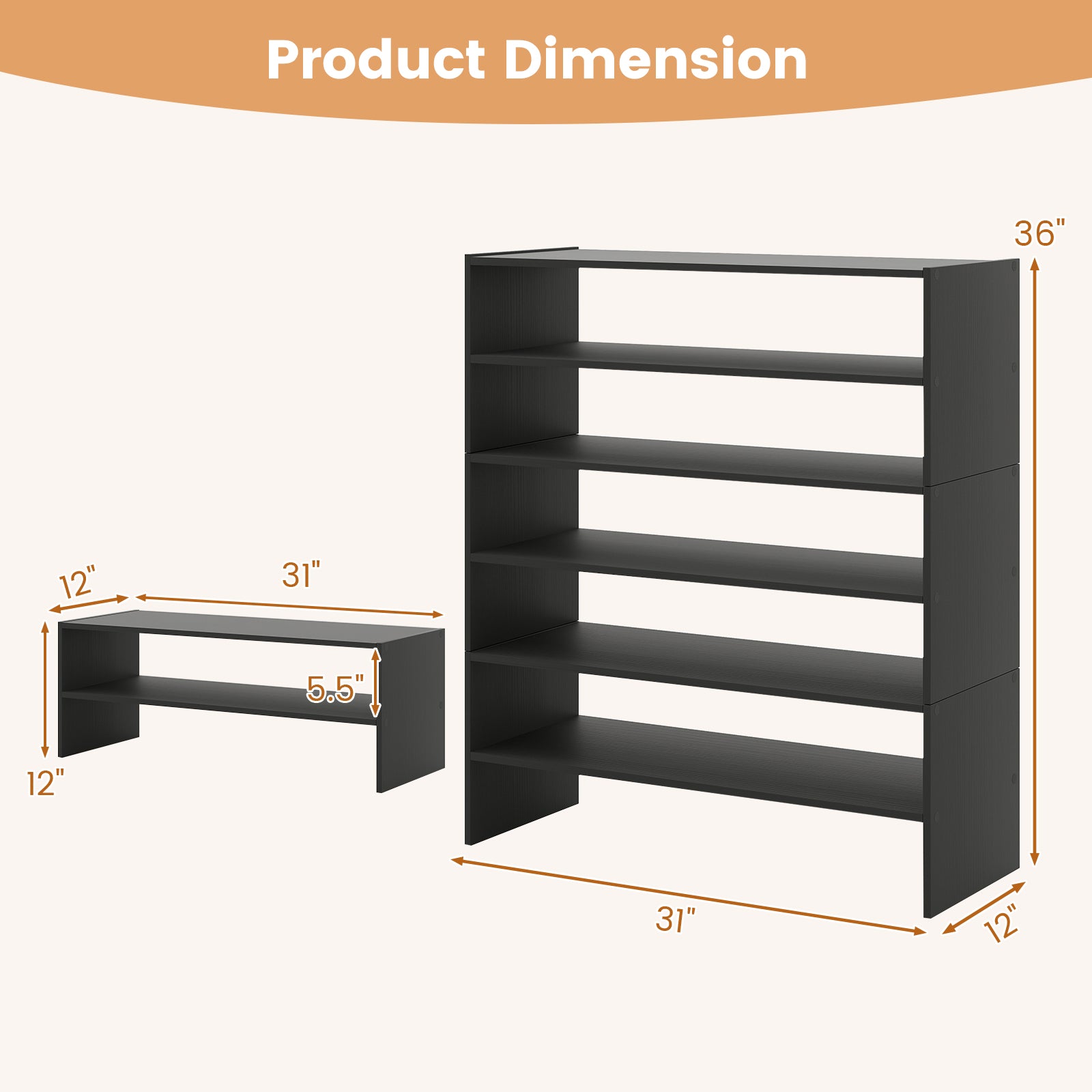 6-Tier Shoe Rack With Anti-Tipping Device, Black Shoe Racks & Storage Benches at Gallery Canada