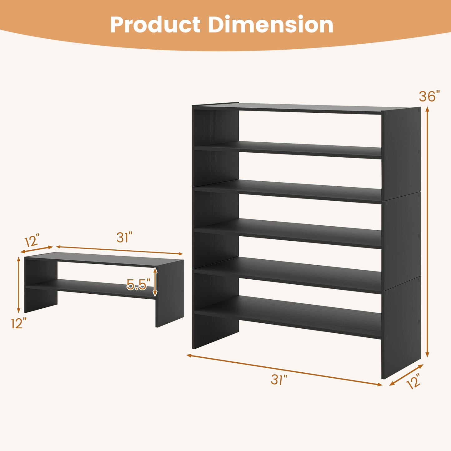 6-Tier Shoe Rack With Anti-Tipping Device, Black Shoe Racks & Storage Benches at Gallery Canada